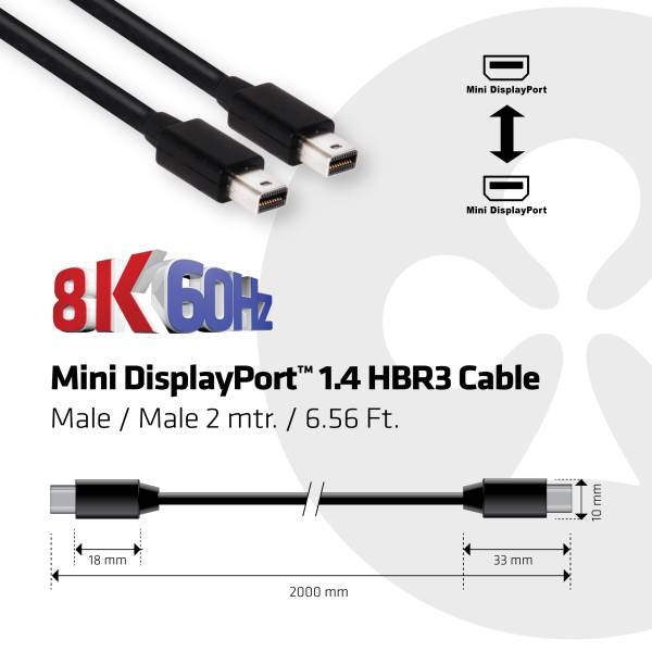 Cable Club 3d Mini Dp 1.4 Hbr3 M/m 2m 34 Awg