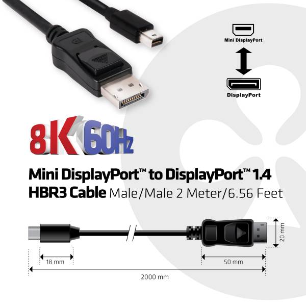Cable Club 3d Mini Dp A Dp 1.4 M/m 8k/4k 2m
